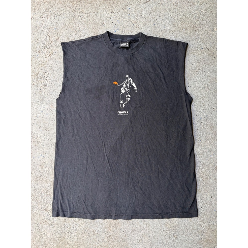 Vintage AND1 Basketball Muscle Tee Black Graphic Sleeveless Shirt Made in USA L